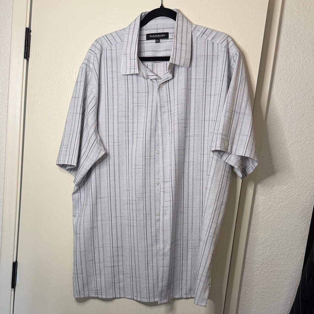 Casual Elegance: Gray Striped Men's Shirt by Bassiri